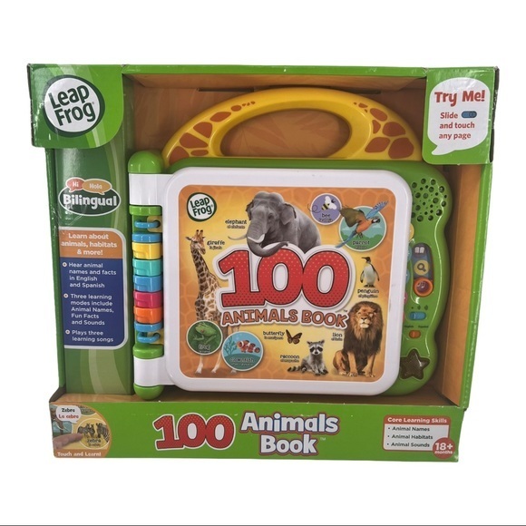 Leap Frog V-Tech 100 Animals Bilingual English/Spanish Mechanical Book 18+Months - Picture 1 of 8